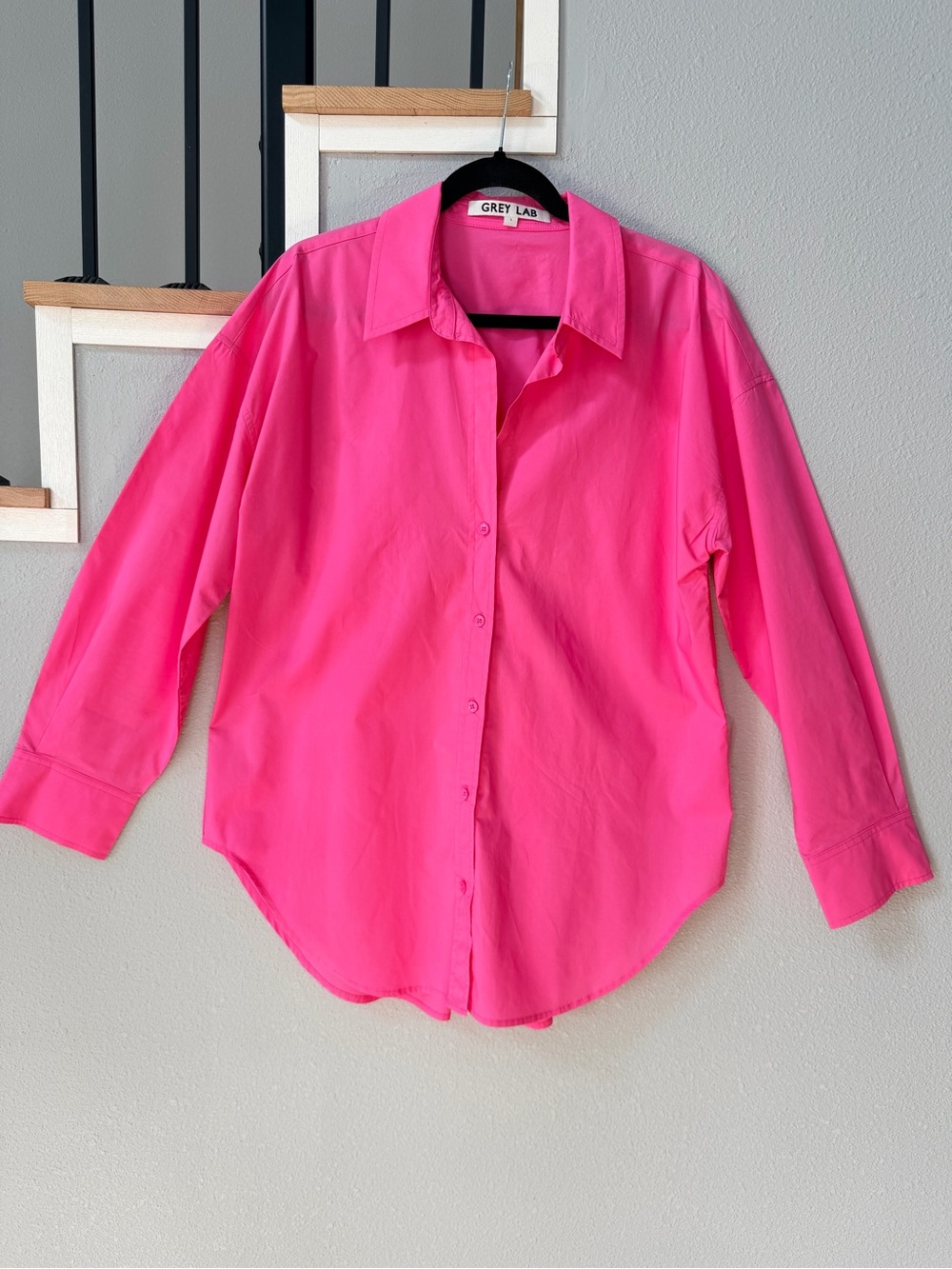 GREY LAB Hot Pink Oversized 100% Cotton Long Sleeve Button Down Shirt Sz L